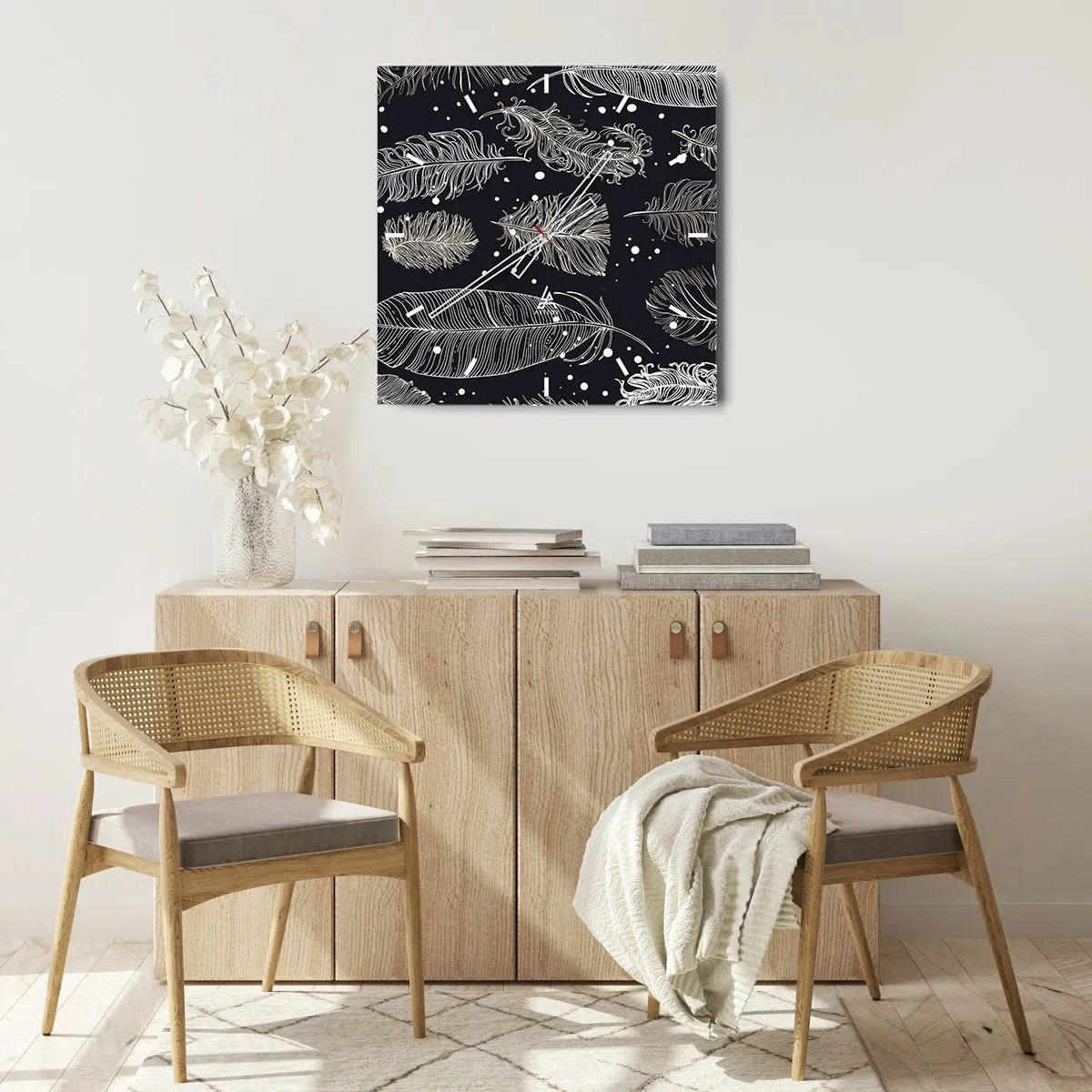 Relógio de parede - Relógio em vidro - Rendas de penas - 40x40 cm