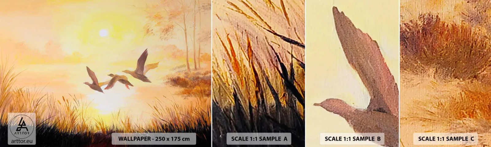 Amostra de papel de parede autocolante Deluxe Sticker - O início de uma longa viagem - Natureza, Pato selvagem, Paisagem - 100x30 cm