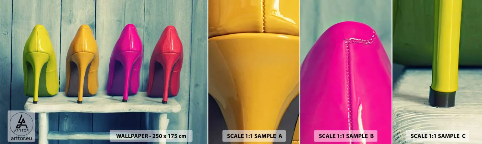 Amostra de Papel de Parede Standard Eco - Um passeio no arco-íris - Moda, Mulher, Sapatos femininos - 100x30 cm