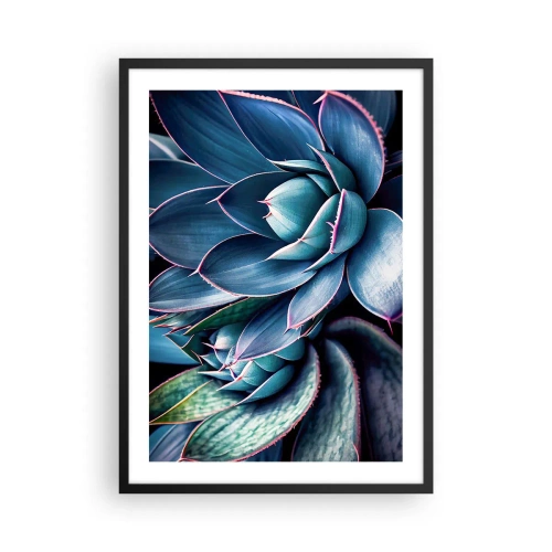 Pôster com moldura preta - Agave em tons de azul e verde - 50x70cm - Força vital - Decoração de parede moderna para a sala de estar e quarto ARTTOR