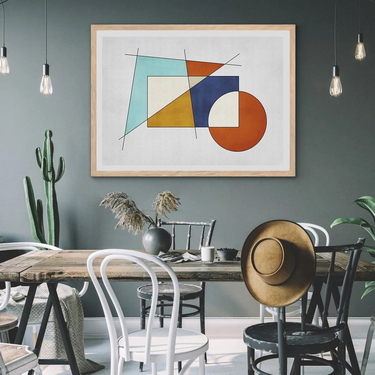 Pôster com moldura de carvalho claro - Abstração: diversão modernista - 50x40 cm