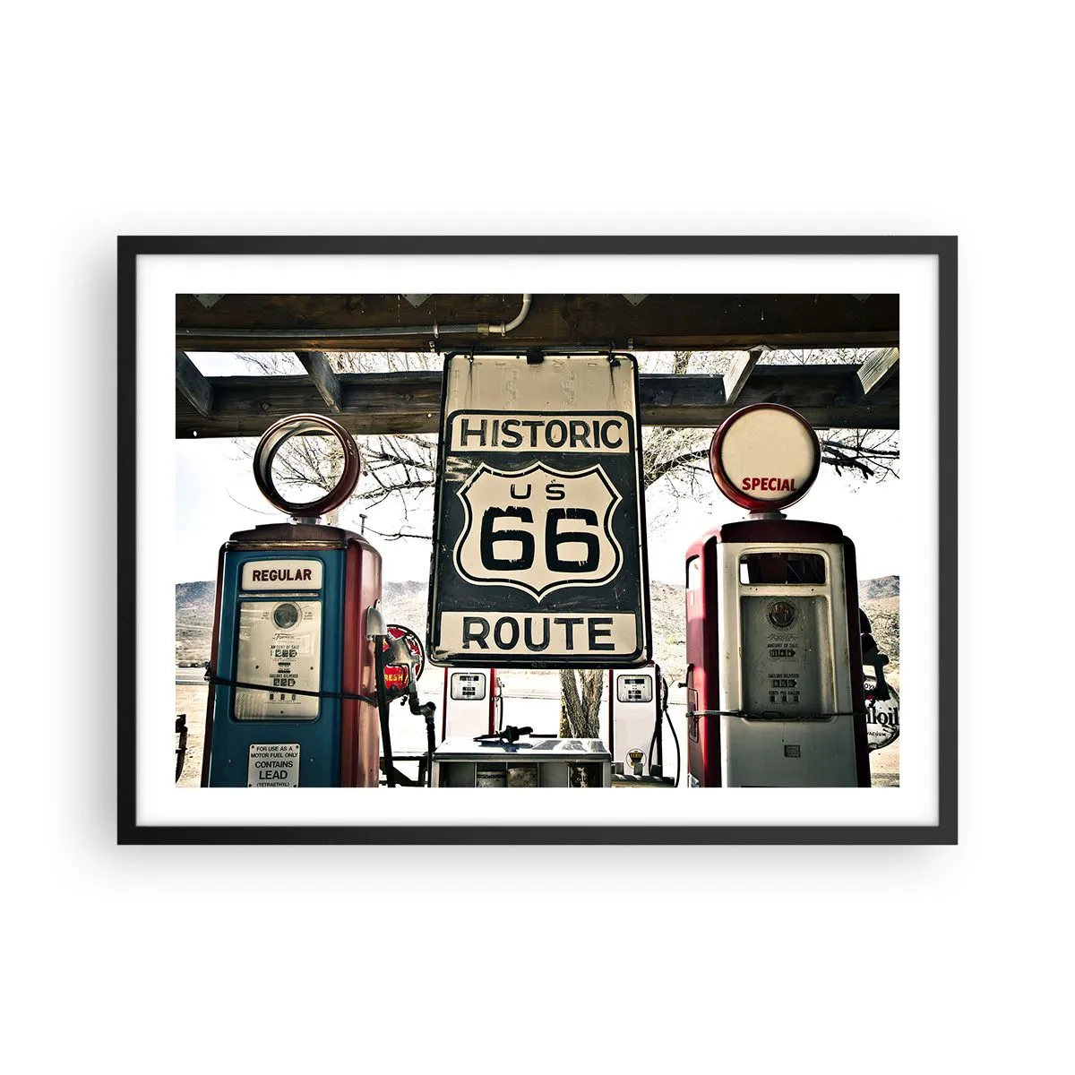 Pôster com moldura preta - Viagens retro americanas - 70x50 cm