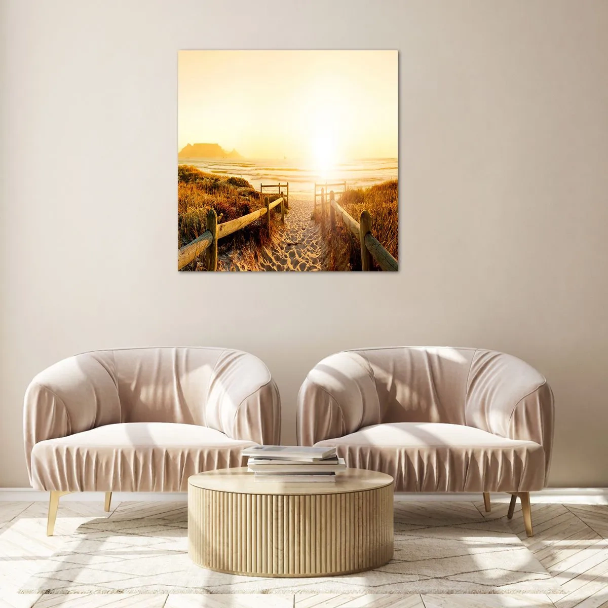 Quadro em vidro - Pelaa duna, em direção ao sol - 30x30 cm