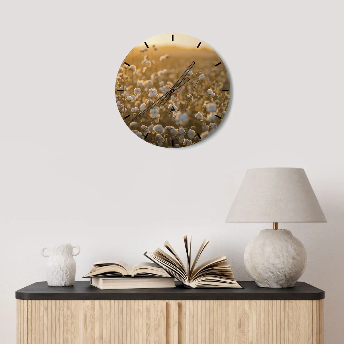 Relógio de parede - Relógio em vidro - Campo macio - 40x40 cm