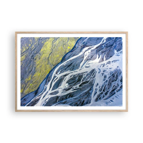 Pôster com moldura de carvalho claro - Pinturas rupestres da natureza - 100x70 cm