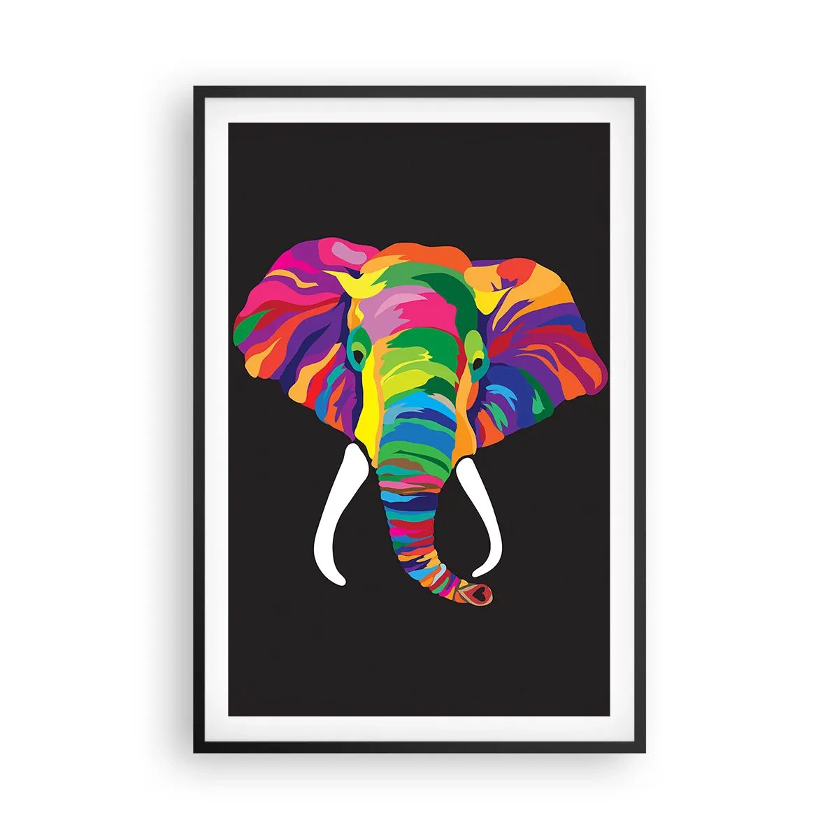 Pôster com moldura preta - O elefante que adorava banhar-se no arco-íris - 61x91 cm