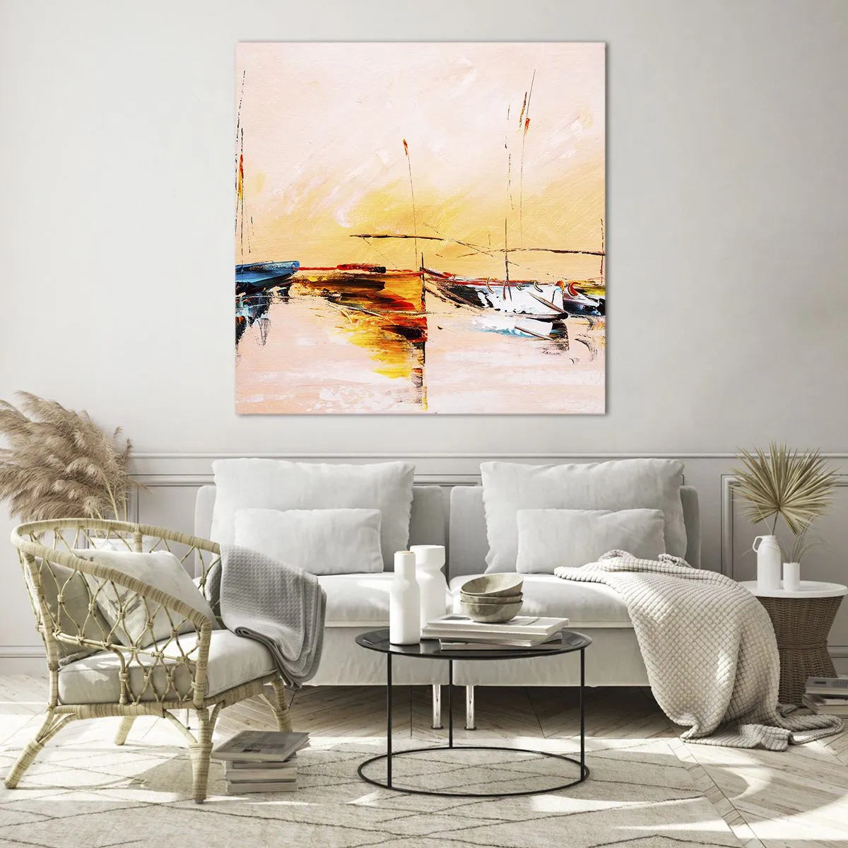 Quadro em vidro - Noite na marina - 50x50 cm