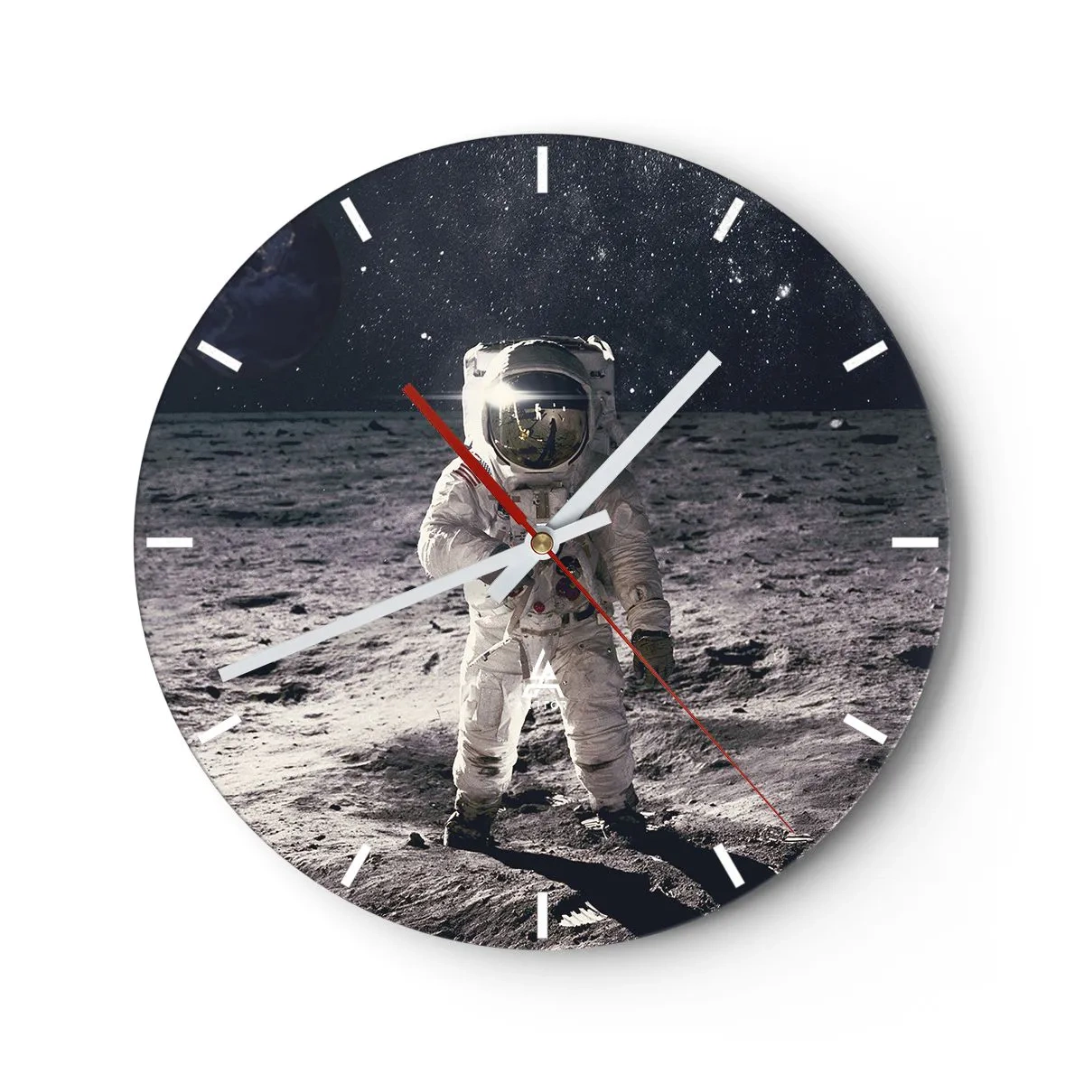 Relógio de parede - Relógio em vidro - Astronauta na superfície lunar - 30x30cm - Saudações da Lua - Decoração de parede moderna para a sala de estar, cozinha e quarto ARTTOR