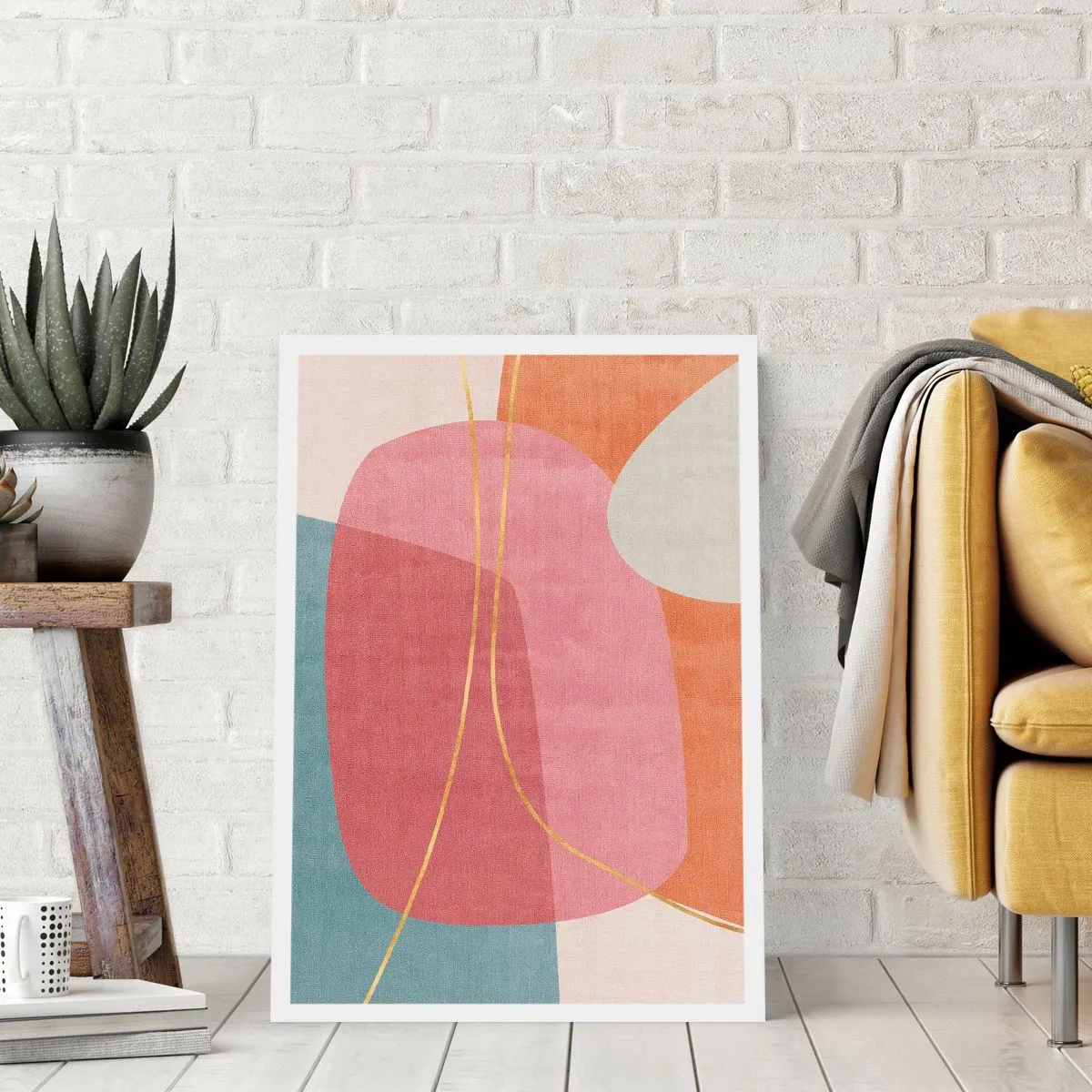 Pôster - Composição pastel com fio dourado - 40x50 cm