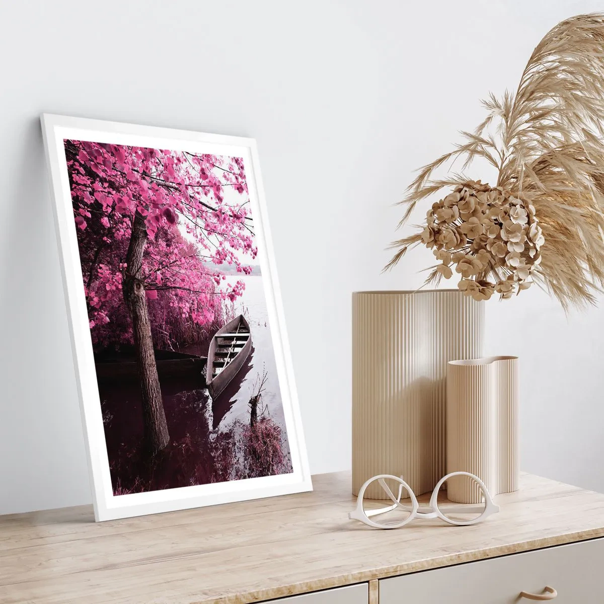 Pôster em moldura branca - Em silêncio cor-de-rosa - 70x100 cm