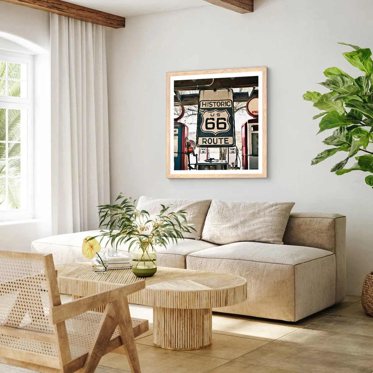 Pôster com moldura de carvalho claro - Viagens retro americanas - 30x30 cm