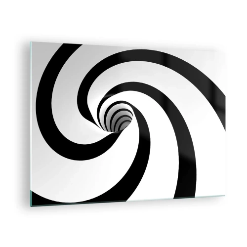 Quadro em vidro - Padrão espiral hipnótico em preto e branco - 70x50cm - Deixar levar-se pelo vórtice - Decoração de parede moderna para a sala de estar e quarto ARTTOR