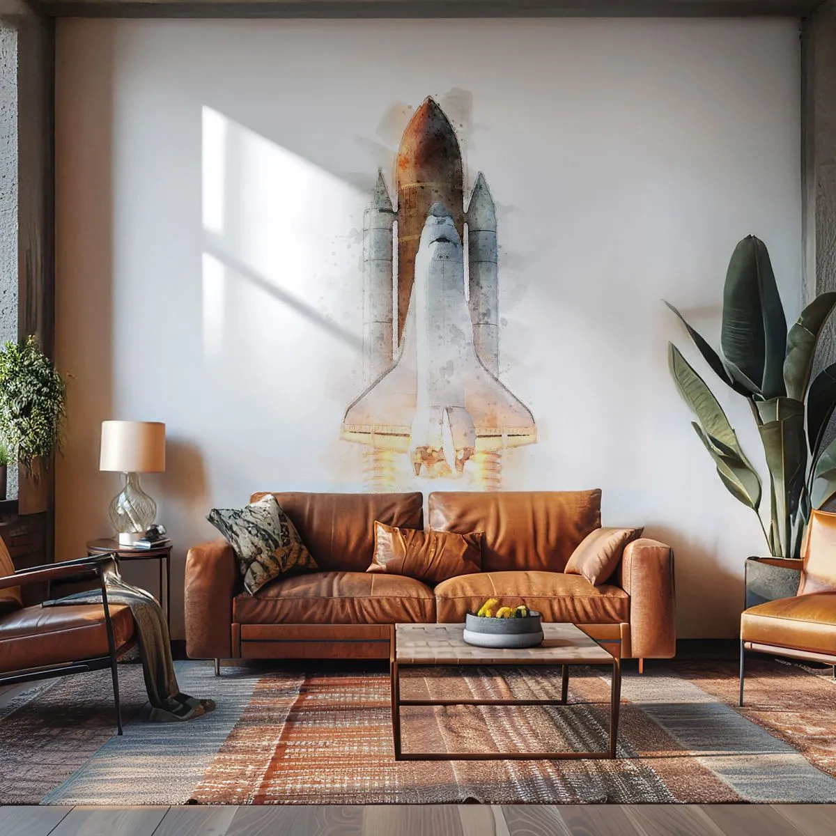 Papel de Parede Standard Eco - Exploradores para iniciantes - Um foguete espacial, Cosmos, Minimalismo - 350x256 cm