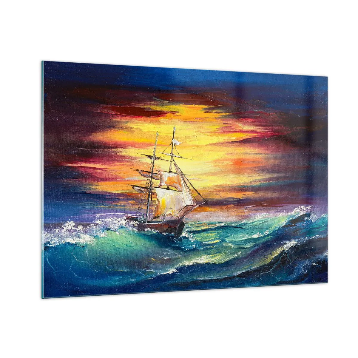 Quadro em vidro - Corajosamente contra as ondas - 100x70 cm