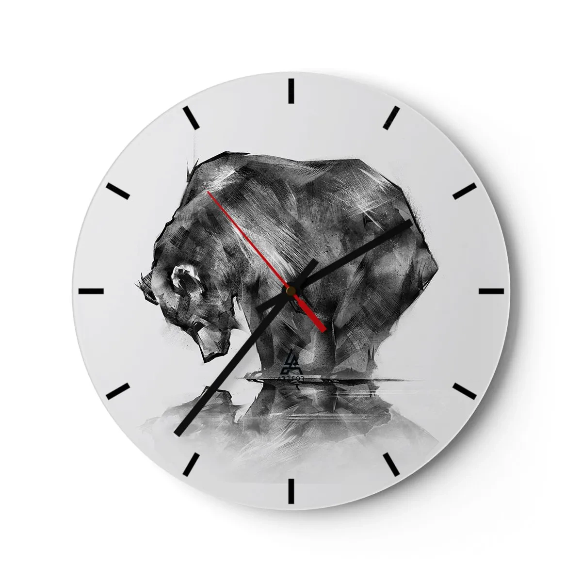 Relógio de parede - Relógio em vidro - Desenho em preto e branco de um urso na água - 30x30cm - É bom ver alguém próximo - Decoração de parede moderna para a sala de estar, cozinha e quarto ARTTOR