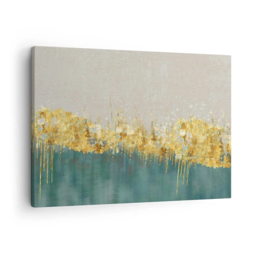 Quadro em tela - Detalhes dourados em fundo verde-bege - 70x50cm - A fronteira dourada - Decoração de parede moderna para a sala de estar e quarto ARTTOR