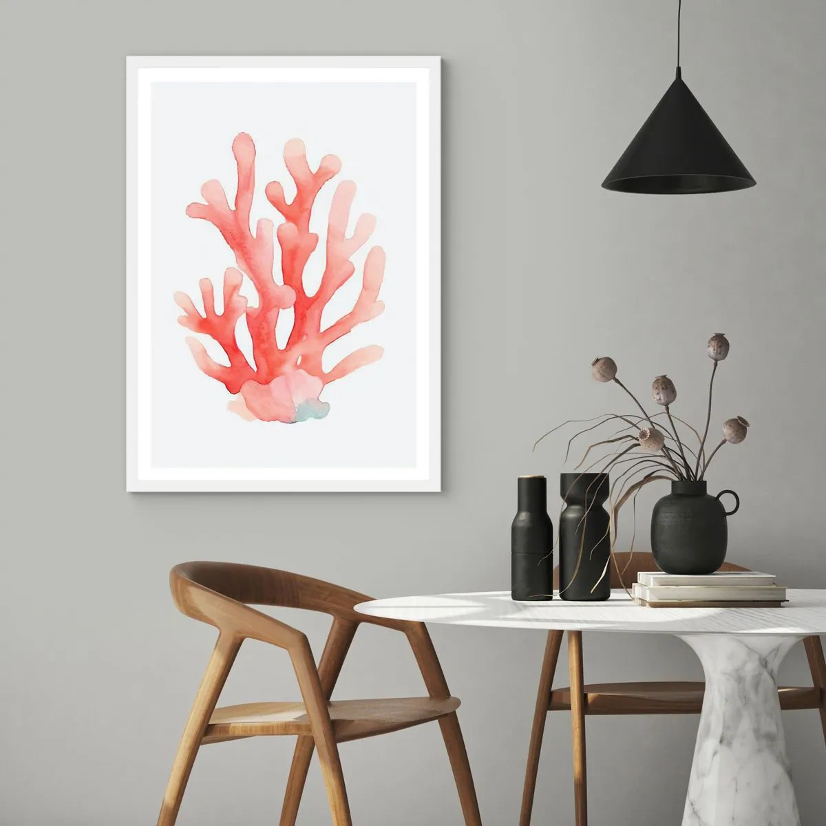 Pôster em moldura branca - Coral de cor coral - 70x100 cm