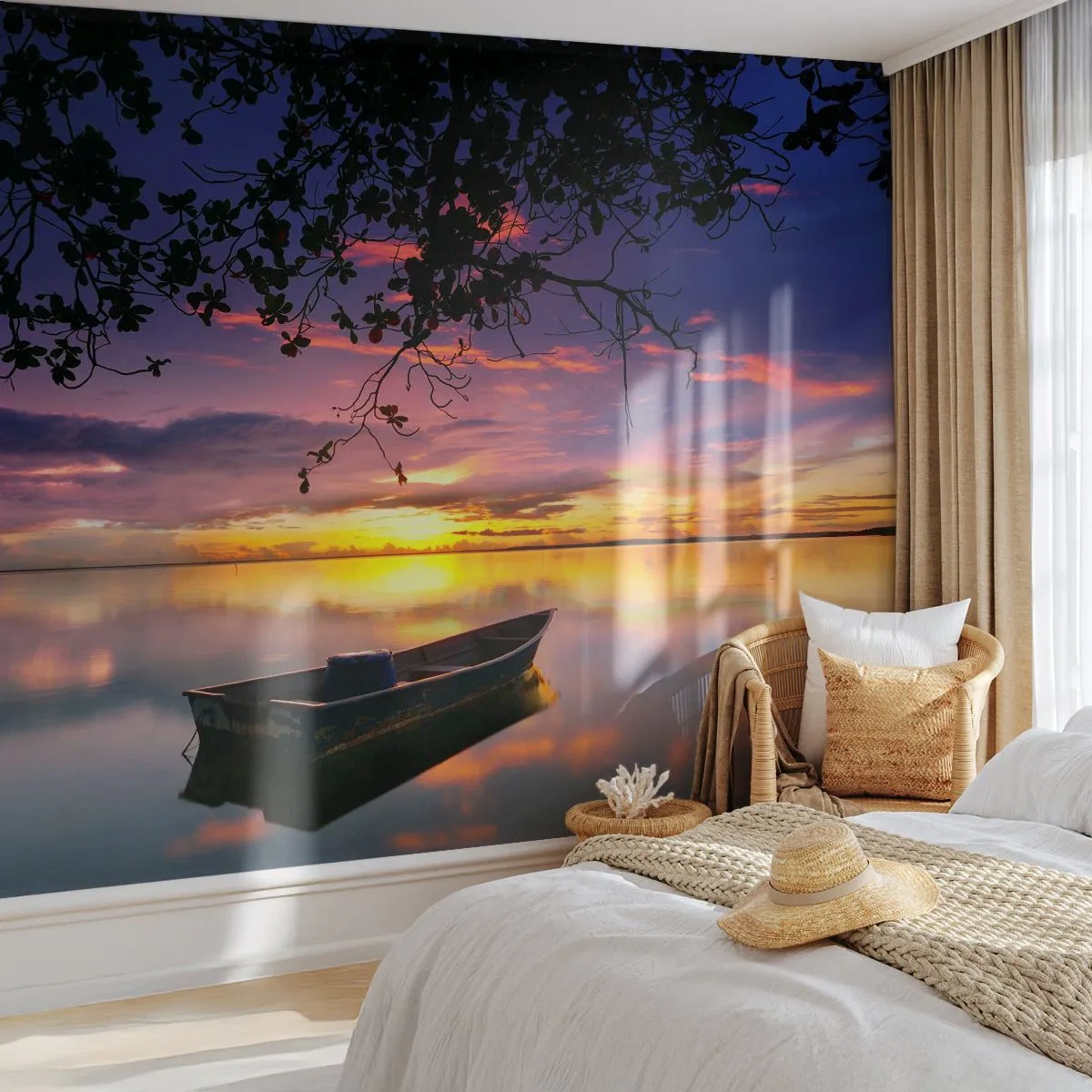 Papel de Parede Premium Canvas - Parece que estás pendurado no meio do céu… - Paisagem, Pôr do sol, Lago - 250x175 cm