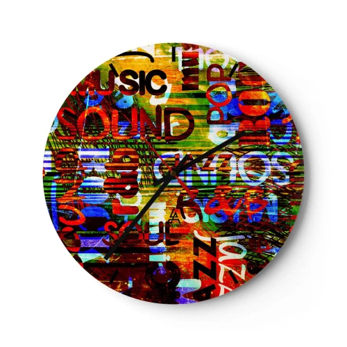 Relógio de parede - Relógio em vidro - Todas as cores do som - 40x40 cm