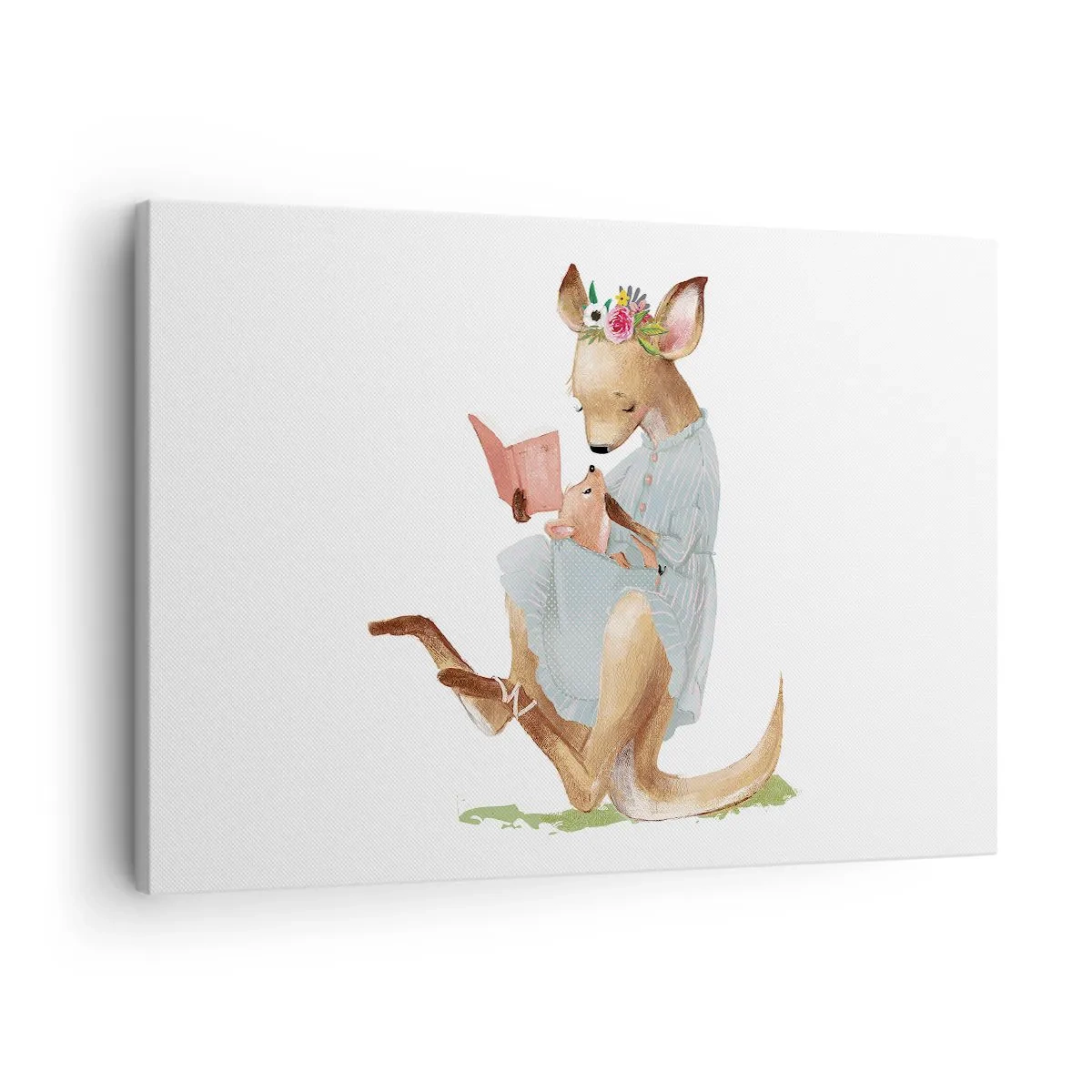 Quadro em tela - Kanga lendo um livro com um bebê - 70x50cm - Leia para mim, mamãe - Decoração de parede moderna para a sala de estar e quarto ARTTOR