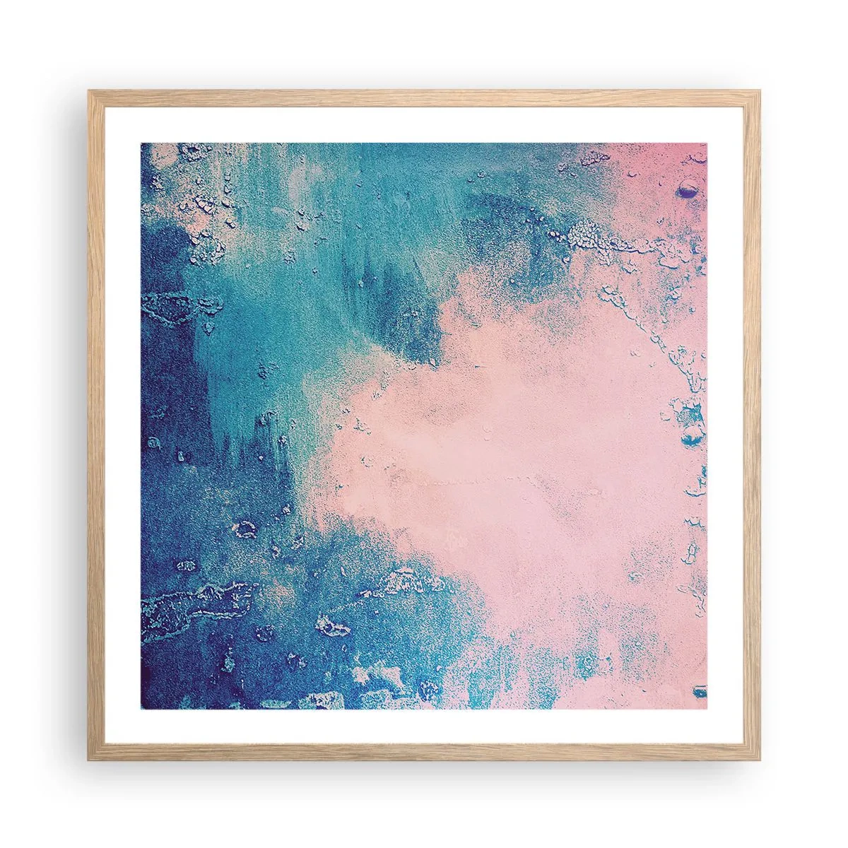 Pôster com moldura de carvalho claro - Abraço azul - 60x60 cm