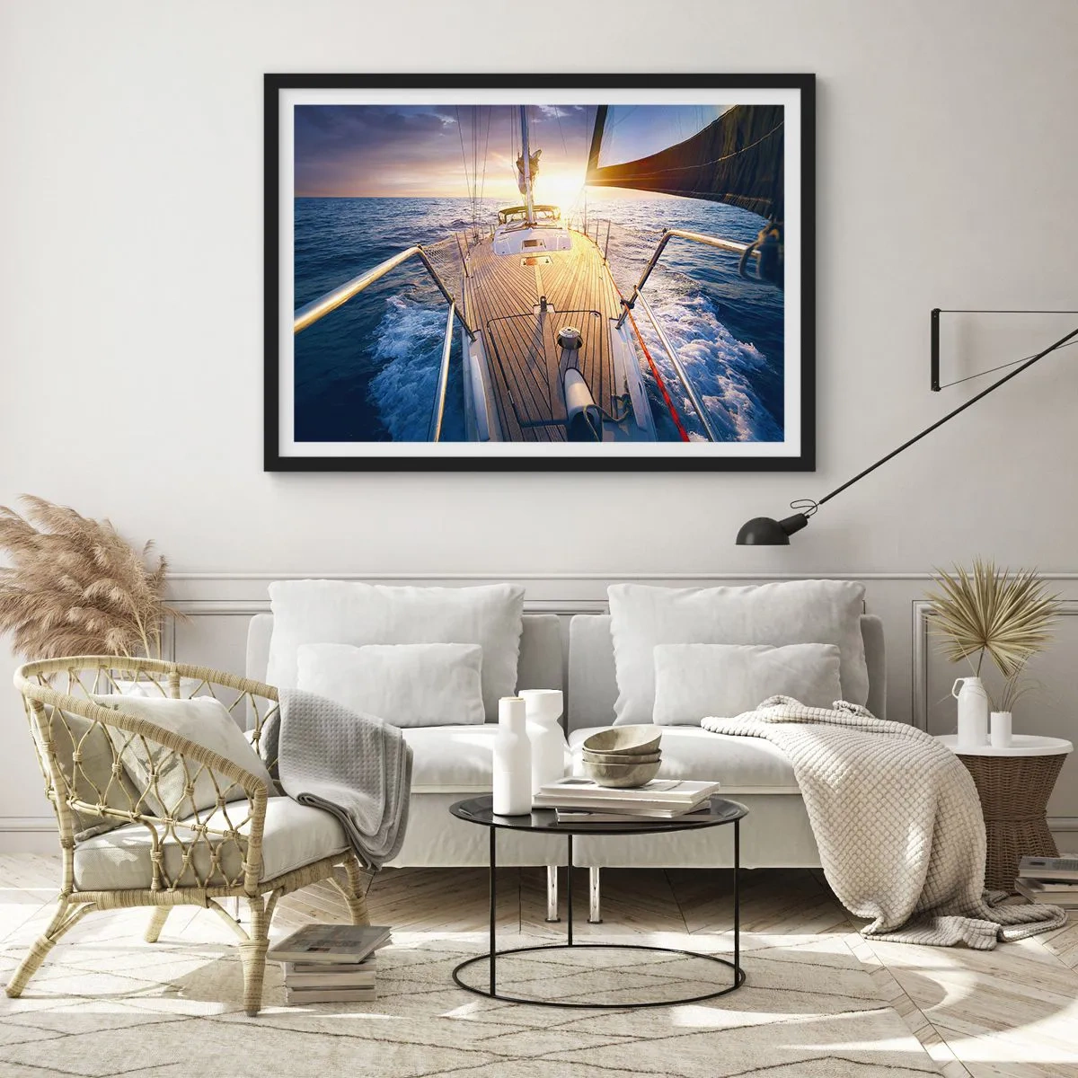 Pôster com moldura preta - Correr sobre as ondas - 100x70 cm