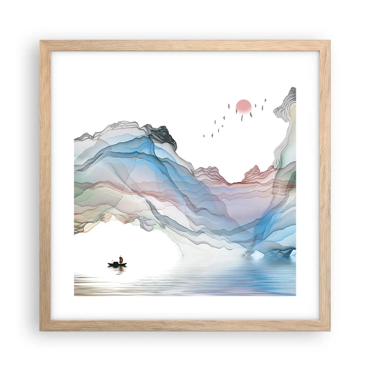 Pôster com moldura de carvalho claro - Em direção às montanhas de cristal - 40x40 cm