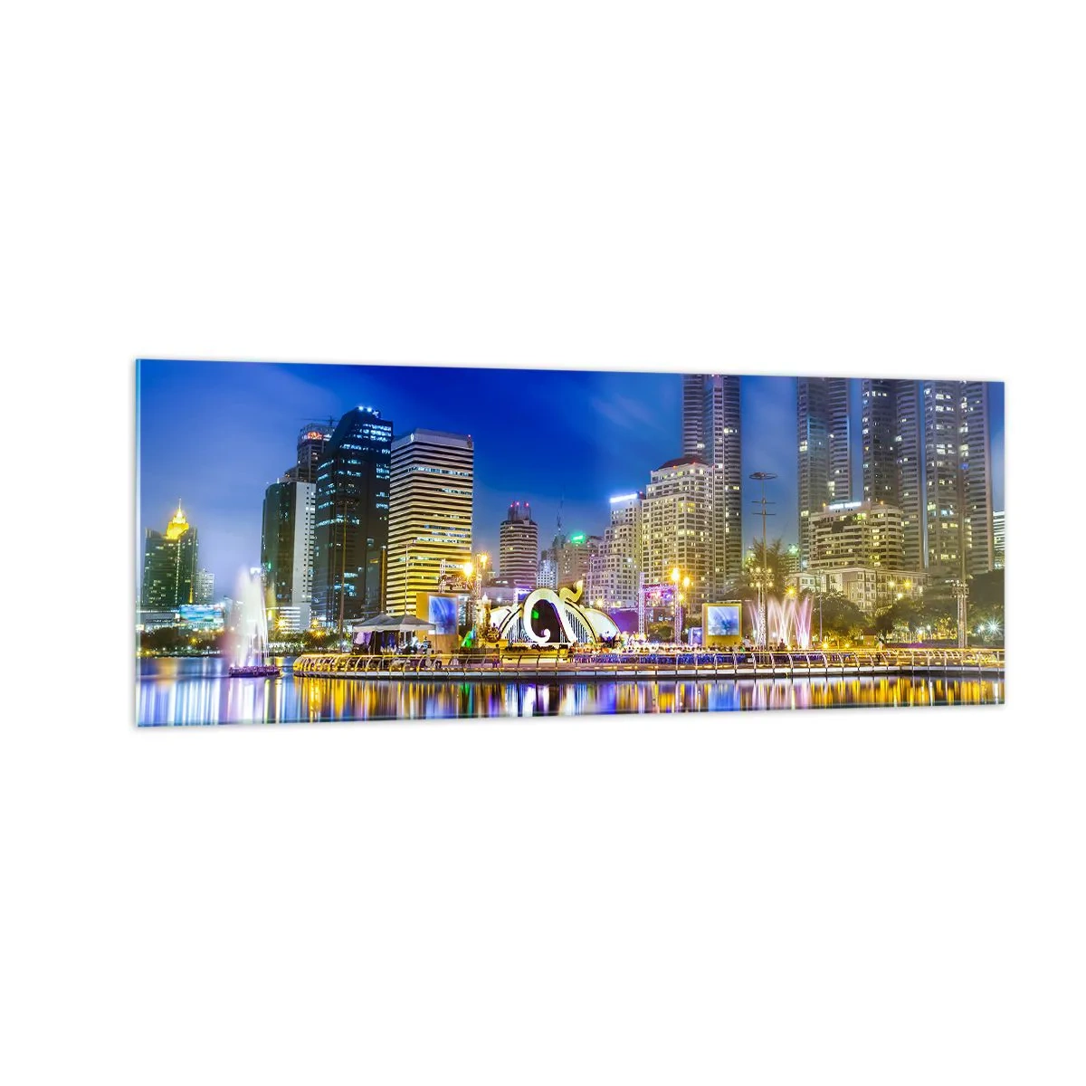 Quadro em vidro - Noite arco-íris da metrópole - 140x50 cm