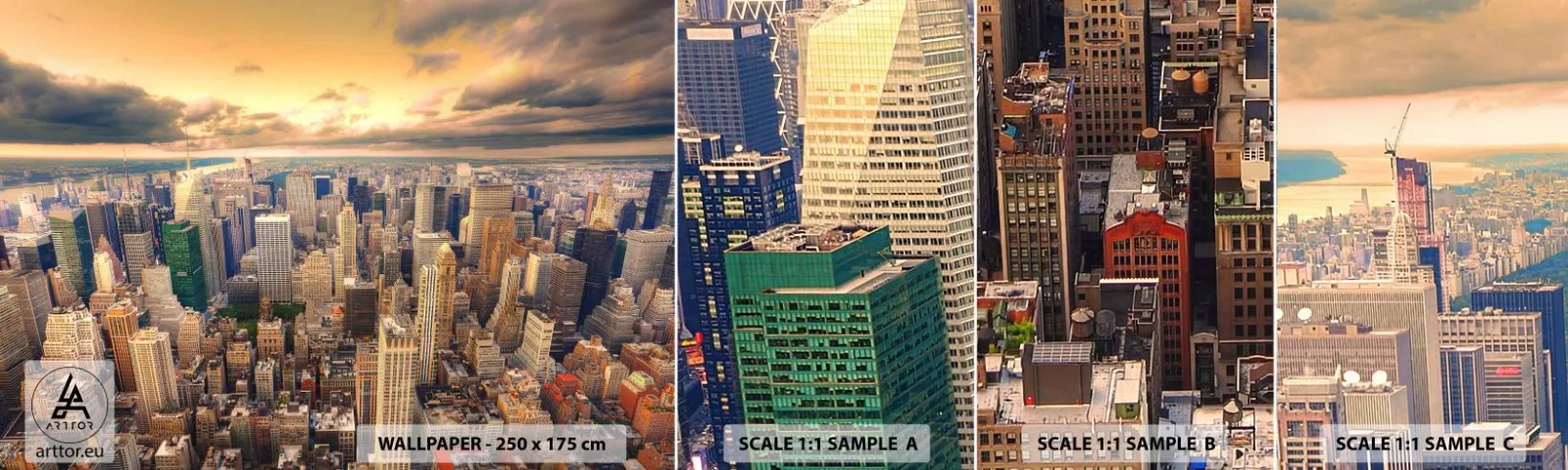 Amostra de Papel de Parede Standard Eco - Metrópole dourada - Cidade, Nova Iorque, Arquitetura - 100x30 cm