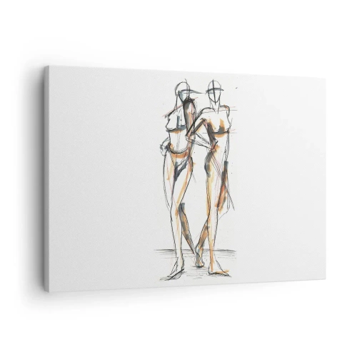 Quadro em tela - Esboço artístico de duas silhuetas em um fundo branco - 70x50cm - Um estudo do encanto - Decoração de parede moderna para a sala de estar e quarto ARTTOR