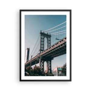 Pôster com moldura preta - Uma ponte suspensa em uma cidade moderna contra um céu azul - 50x70cm - Sobre as ondas da cidade - Decoração de parede moderna para a sala de estar e quarto ARTTOR