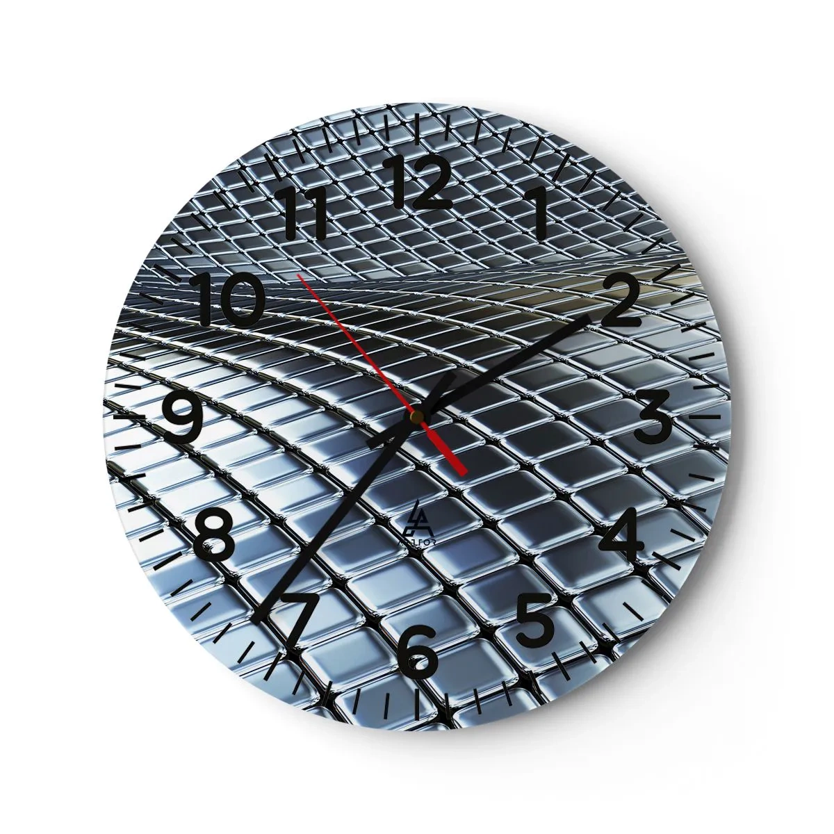 Relógio de parede - Relógio em vidro - Onda de prata metálica - 40x40 cm