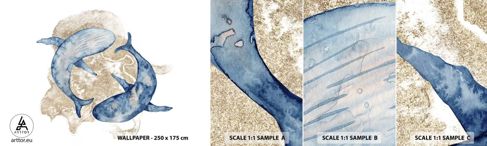 Amostra de Papel de Parede Standard Eco - Amizade ou amor? - Golfinhos, Abstração, Pedaço - 100x30 cm