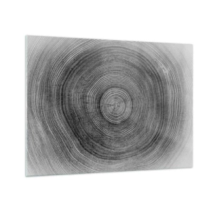 Quadro em vidro - Linhas concêntricas de anéis de árvores apresentadas em uma estética em preto e branco - 70x50cm - Sinal dos tempos - Decoração de parede moderna para a sala de estar e quarto ARTTOR