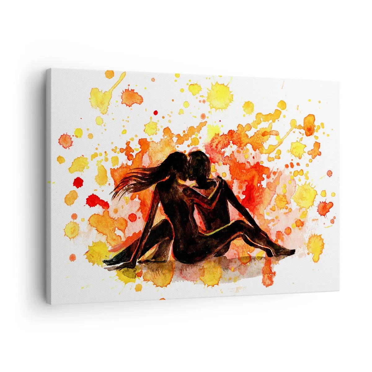 Quadro em tela - Uma pintura romântica em aquarela de duas pessoas em cores quentes. - 70x50cm - E fez-se a luz - Decoração de parede moderna para a sala de estar e quarto ARTTOR