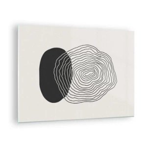 Quadro em vidro - Padrão abstrato com ovais e linhas pretas e brancas - 70x50cm - Duração e vibração - Decoração de parede moderna para a sala de estar e quarto ARTTOR