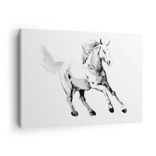 Quadro em tela - Esboço de um cavalo a galope em tons de preto e branco - 70x50cm - Alma Indomável - Decoração de parede moderna para a sala de estar e quarto ARTTOR