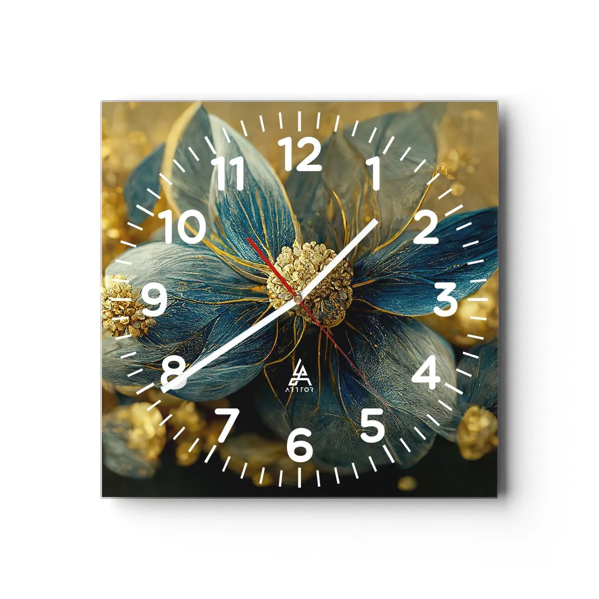 Relógio de parede - Relógio em vidro - Florescer com ouro - 30x30 cm