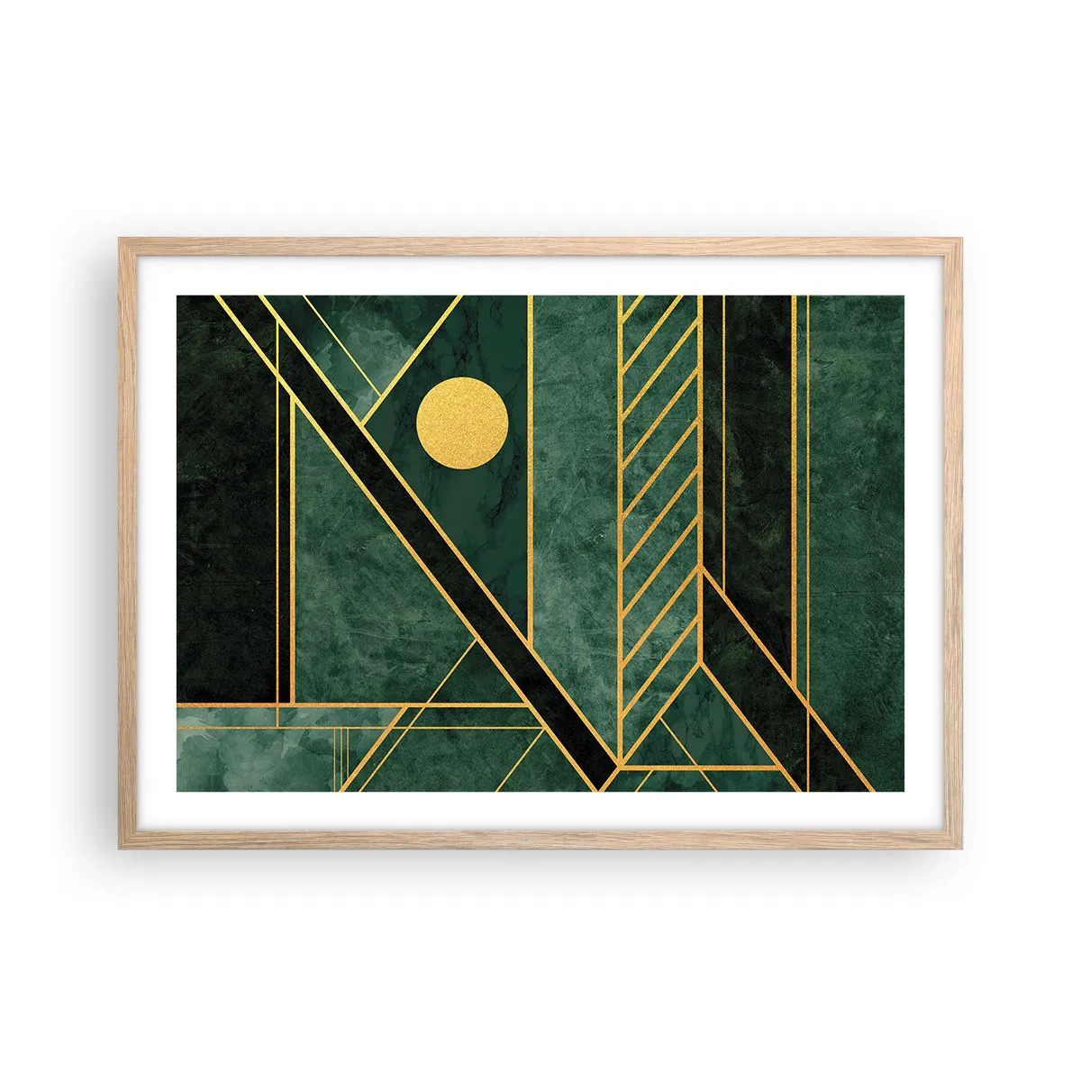 Pôster com moldura de carvalho claro - A dinâmica do ouro e do azul - 70x50 cm