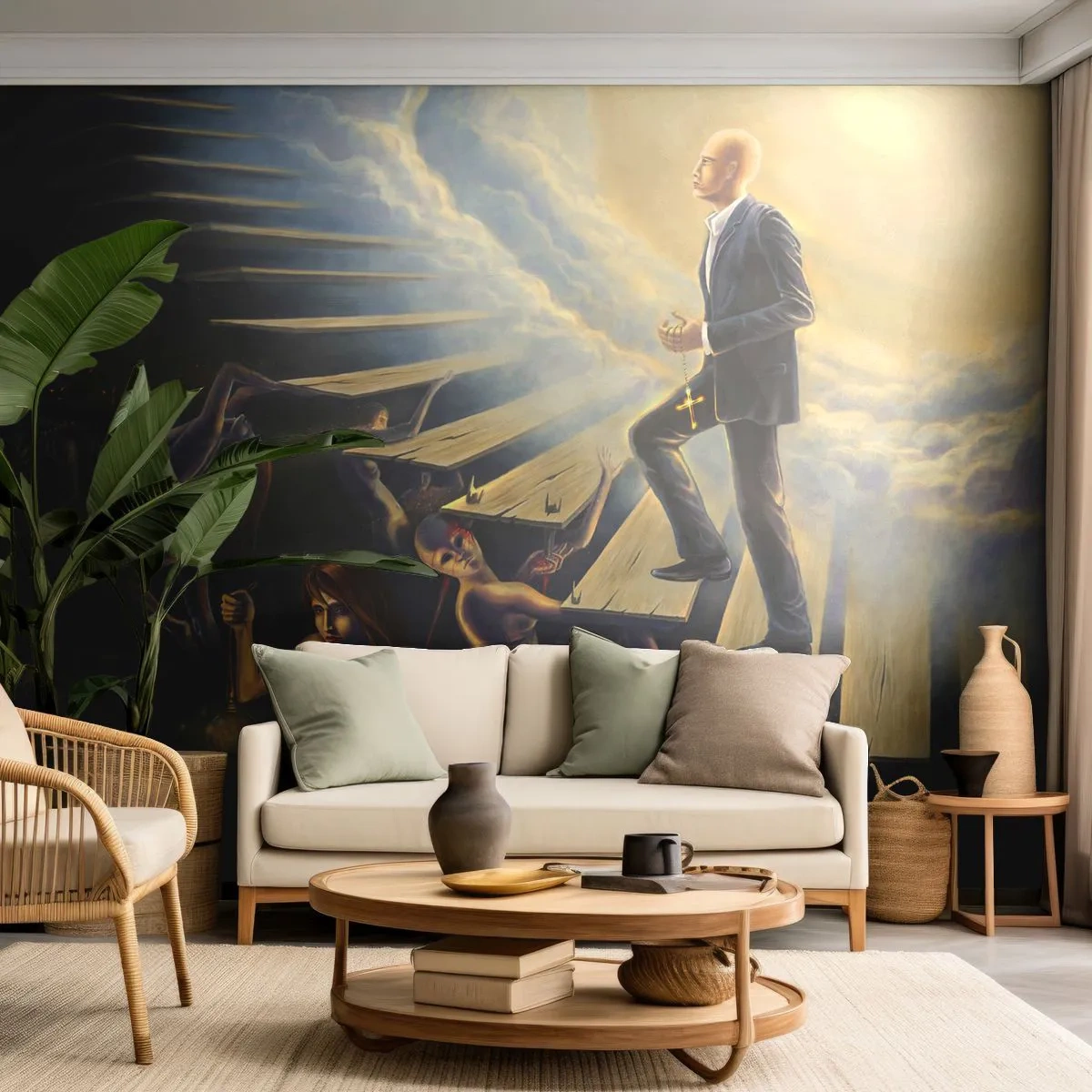 Papel de Parede Premium Sand - A viagem de Dante à luz - Abstração, Fantasia, Pessoas - 400x280 cm