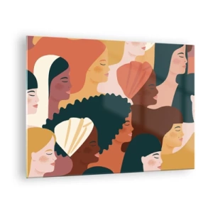 Quadro em vidro - Ilustração elegante de diversas silhuetas femininas - 70x50cm - Apenas feminilidade - Decoração de parede moderna para a sala de estar e quarto ARTTOR
