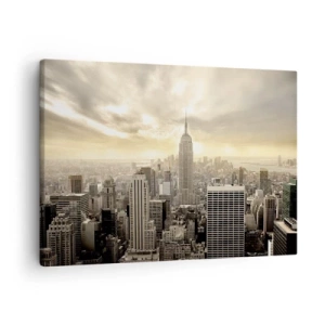 Quadro em tela - Panorama da cidade com vista para o Empire State Building - 70x50cm - Nova Iorque em tons de cinza - Decoração de parede moderna para a sala de estar e quarto ARTTOR