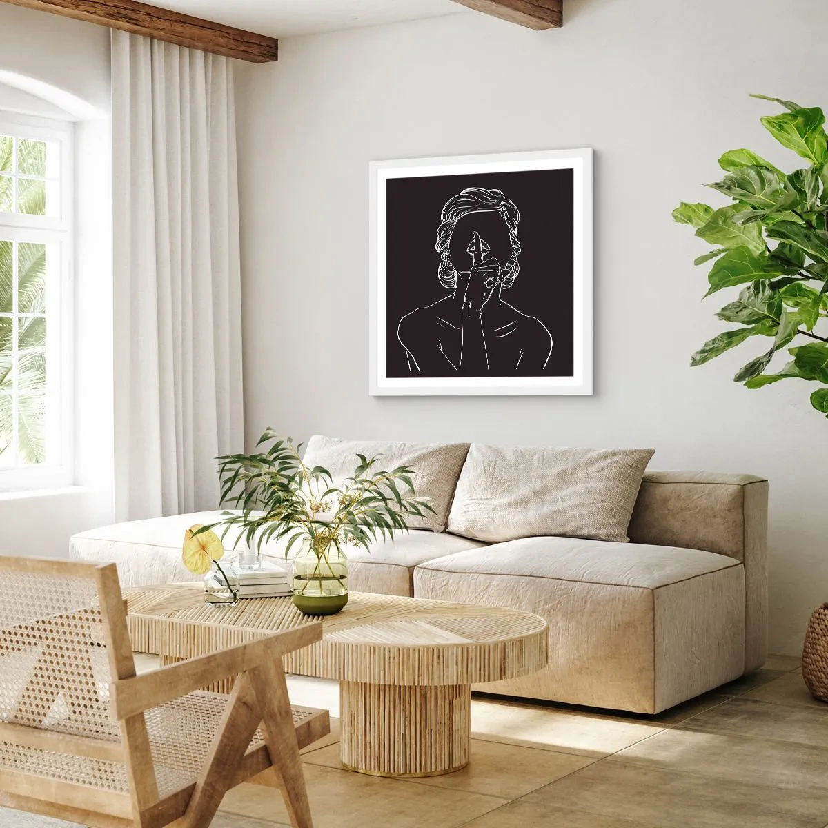 Pôster em moldura branca - A beleza floresce em silêncio - 50x50 cm