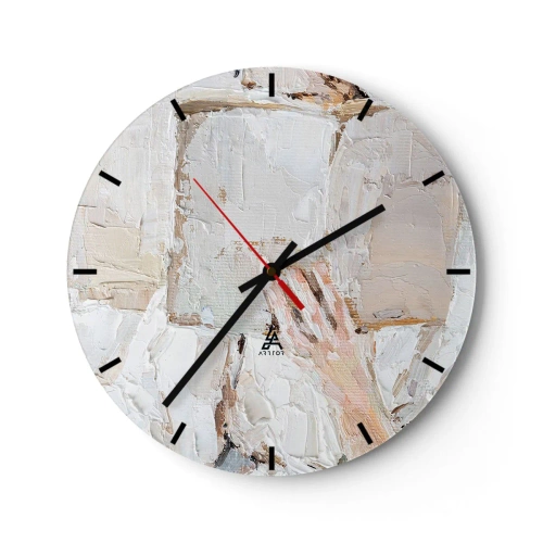 Relógio de parede - Relógio em vidro - Uma composição de pintura texturizada em cores bege e branco - 30x30cm - Em outro mundo - Decoração de parede moderna para a sala de estar, cozinha e quarto ARTTOR