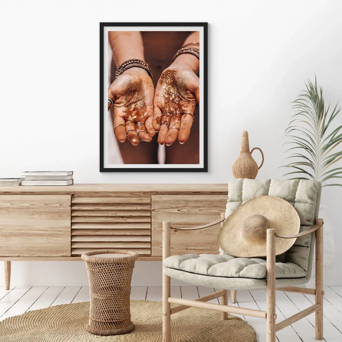 Pôster com moldura preta - Mãos com glitter brilhante - 50x70cm - Um presente para si - Decoração de parede moderna para a sala de estar e quarto ARTTOR