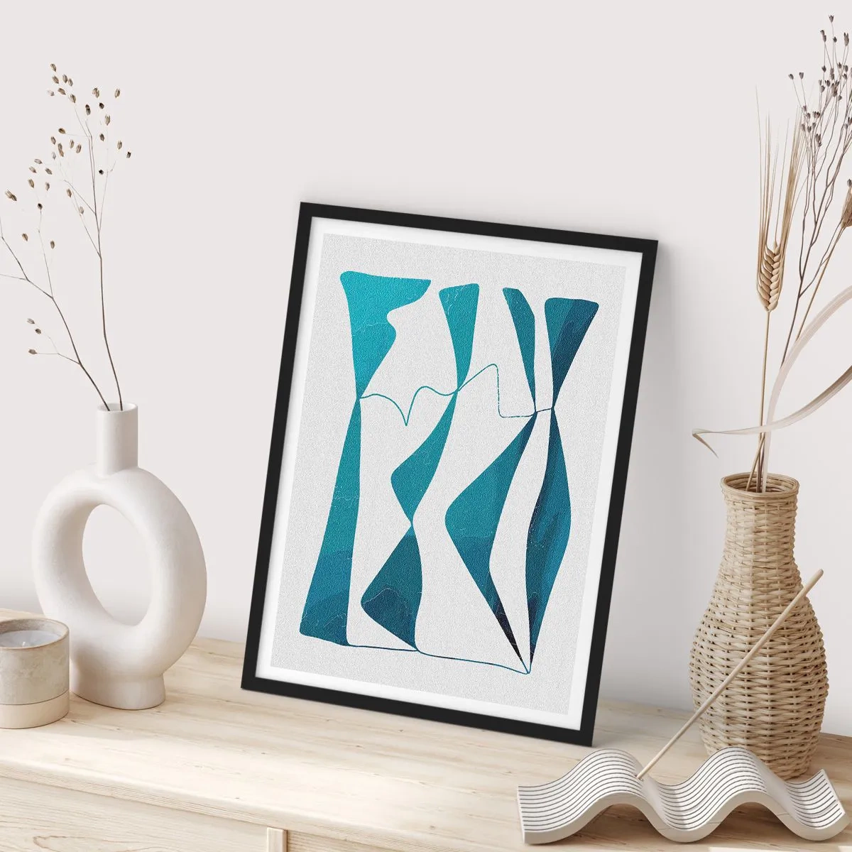 Pôster com moldura preta - Abstração: composto turquesa - 61x91 cm
