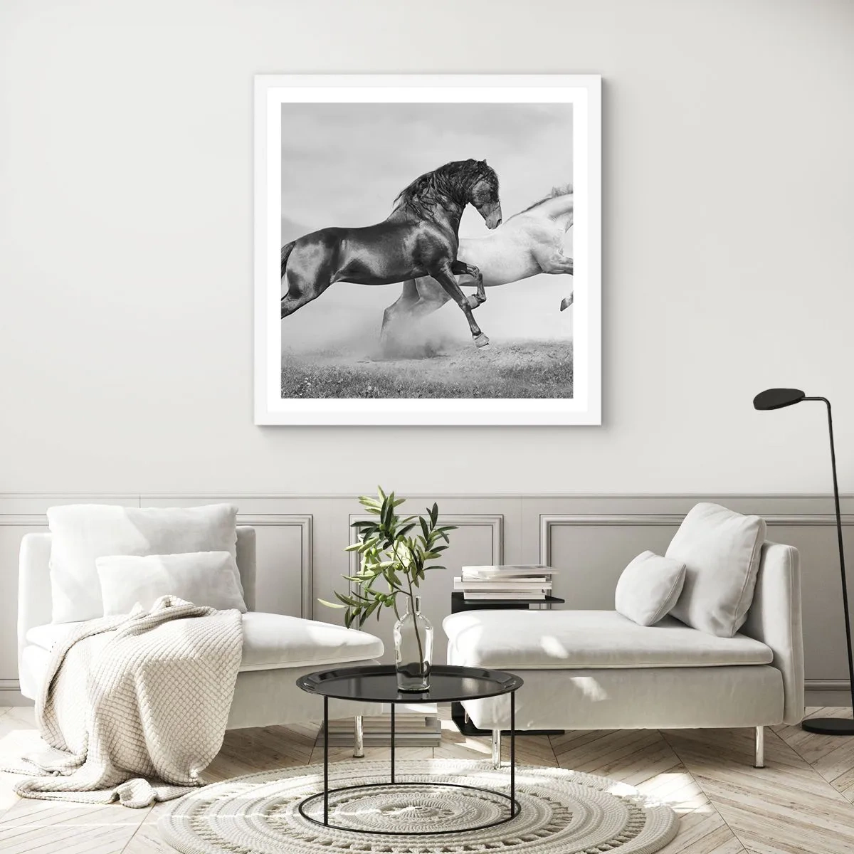 Pôster em moldura branca - Anjos e demônios - 40x40 cm