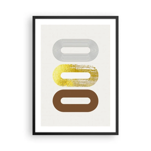 Pôster com moldura preta - Formas geométricas em tons de dourado, marrom e cinza - 50x70cm - Uuu! - Decoração de parede moderna para a sala de estar e quarto ARTTOR