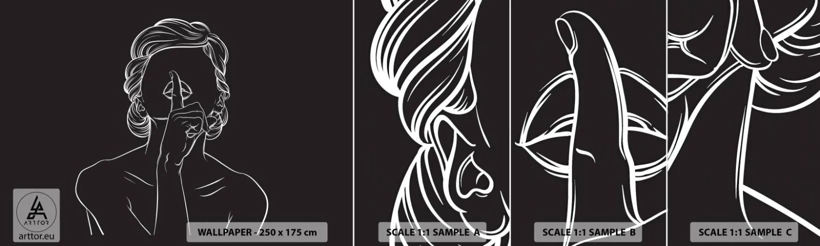 Amostra de Papel de Parede Standard Eco - A beleza floresce em silêncio - Mulher, Desenho, Linha - 100x30 cm