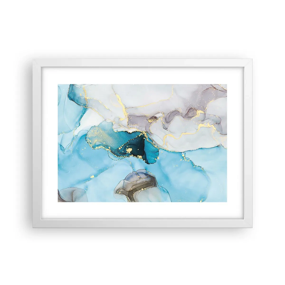 Pôster em moldura branca - Estudo do encontro do cinza e turquesa - 40x30 cm